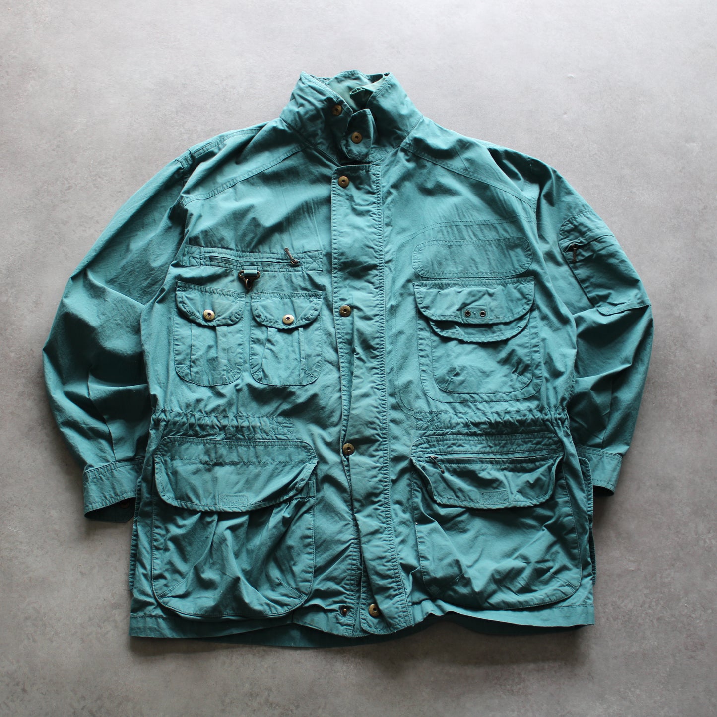 Faciba Polo Club Vintage Field Jacket – Teal Multi-Pocket Outdoor Style (Man-XXL)