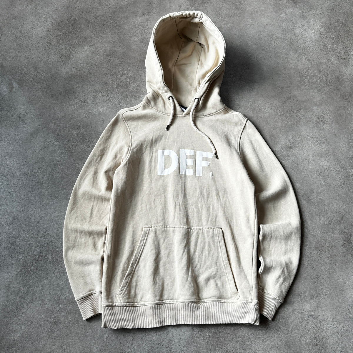 DEF Cream White Chest Logo Hoodie S
