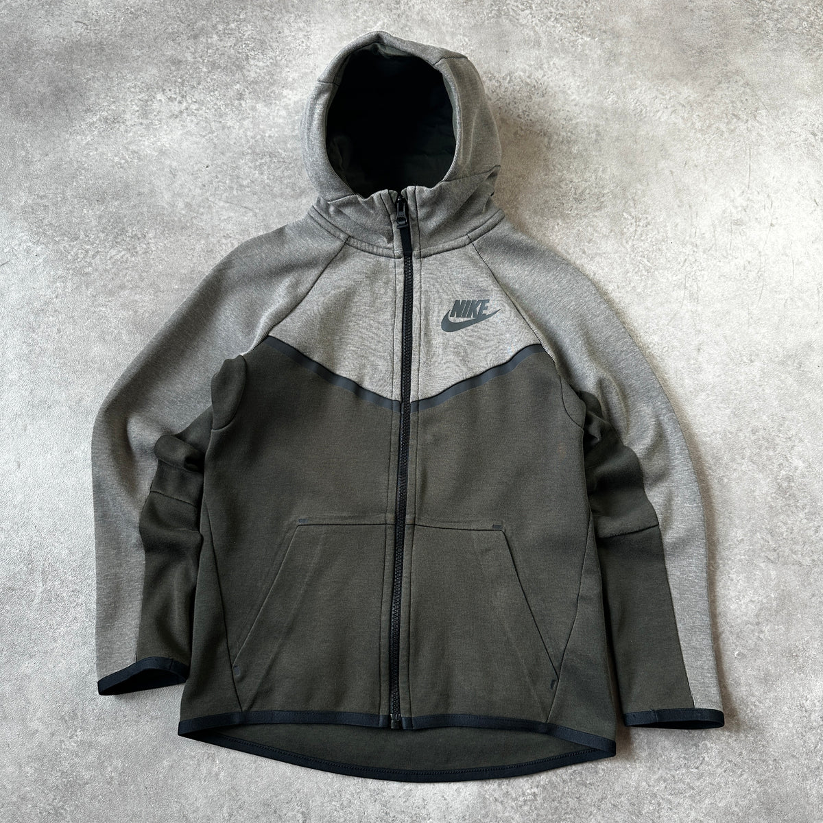 Nike Grey & Dark Green Tech Fleece Zip Hoodie M