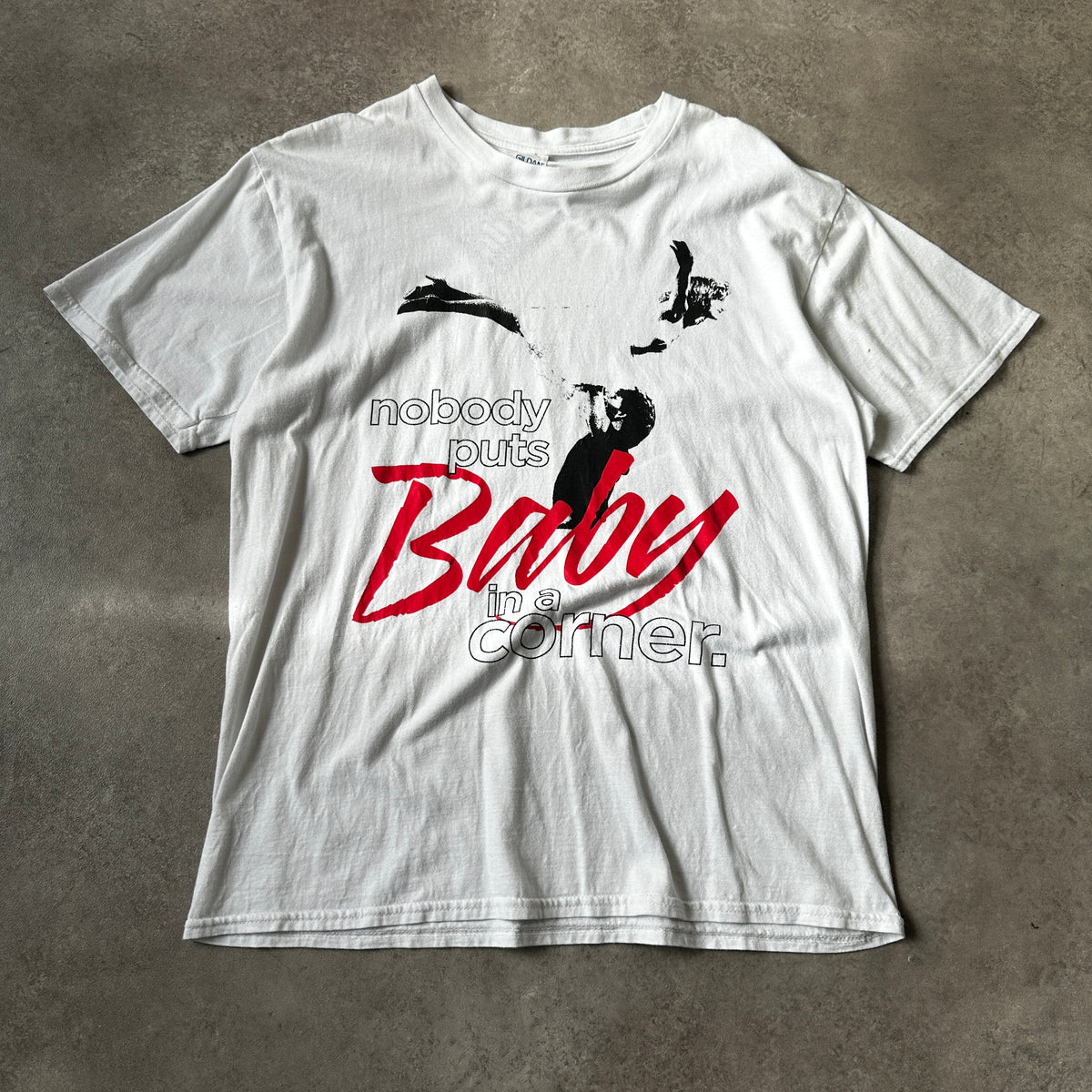 Gildan White "Nobody Puts Baby In A Corner" Graphic T-Shirt L