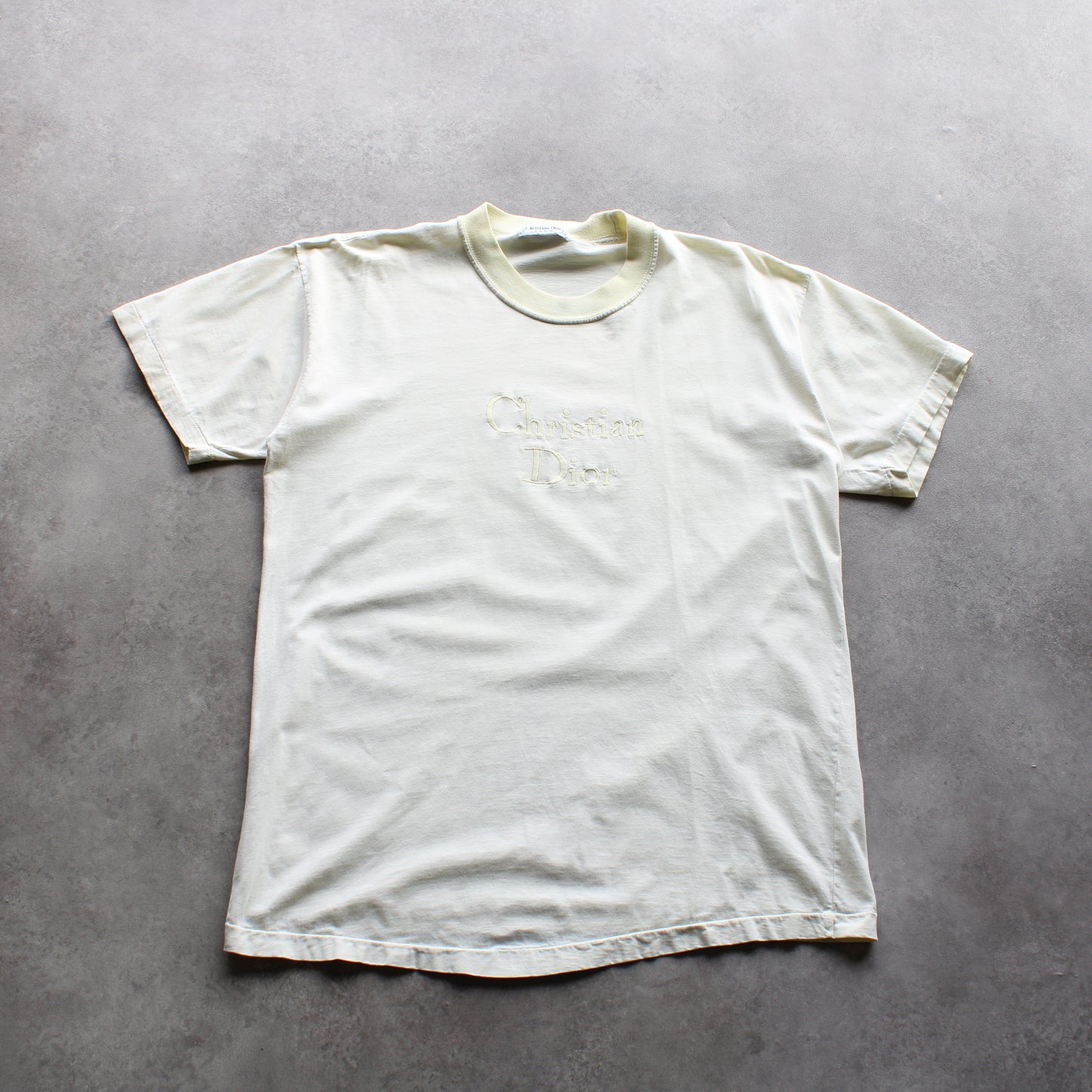 Christian Dior Vintage Embroidered Logo Tee – Cream (Man-M)