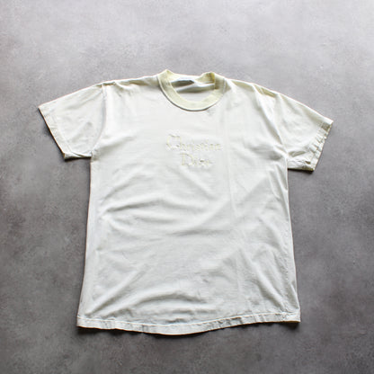 Christian Dior Vintage Embroidered Logo Tee – Cream (Man-M)