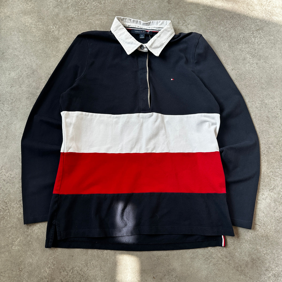 Tommy Hilfiger Navy, White & Red Colorblock Rugby Polo M