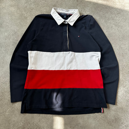 Tommy Hilfiger Navy, White & Red Colorblock Rugby Polo M