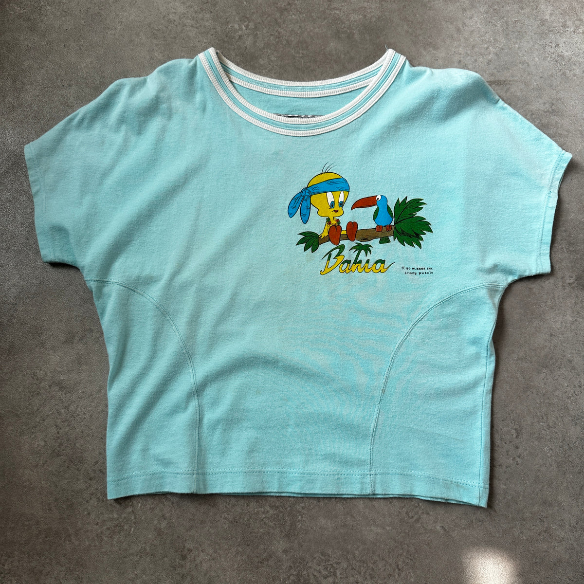 Crazy Puzzle Light Blue Tweety & Toucan Bahia Crop Top M