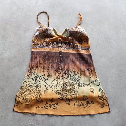 Vintage Floral Boho Cami Top – Brown/Beige (Woman-M)