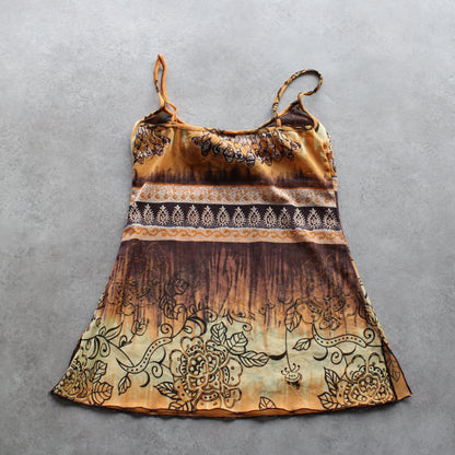 Vintage Floral Boho Cami Top – Brown/Beige (Woman-M)