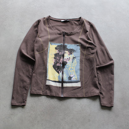 Dolce Vita Graphic Zip-Up Top – Brown (Woman-M)