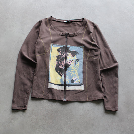 Dolce Vita Graphic Zip-Up Top – Brown (Woman-M)