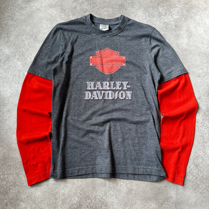 Harley-Davidson Grey & Red Double Layer Long Sleeve Shirt M