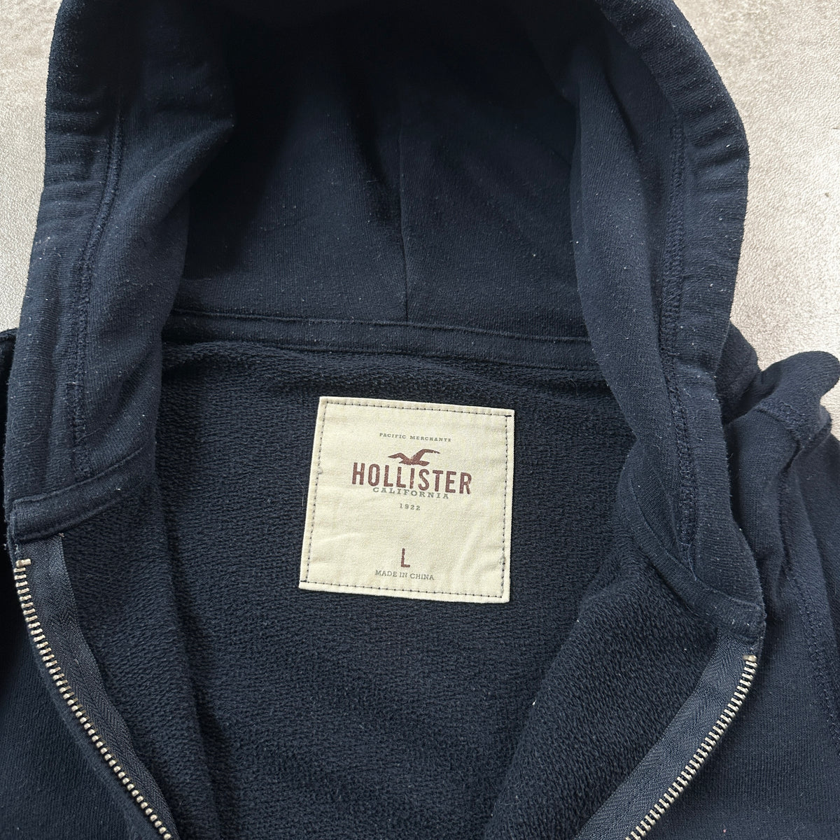 Hollister Navy 'H' Patch Full-Zip Hoodie L