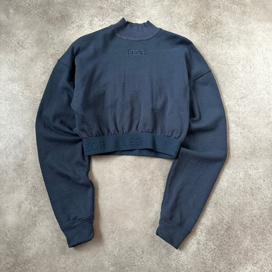 Leor Dark Slate Blue High-Neck Cropped Sweatshirt S