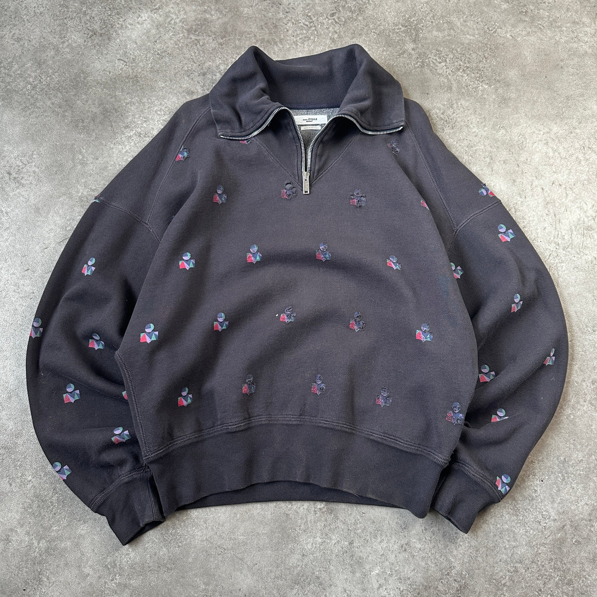 Isabel Marant Étoile Charcoal Geometric Print 1/4 Zip Sweatshirt XL