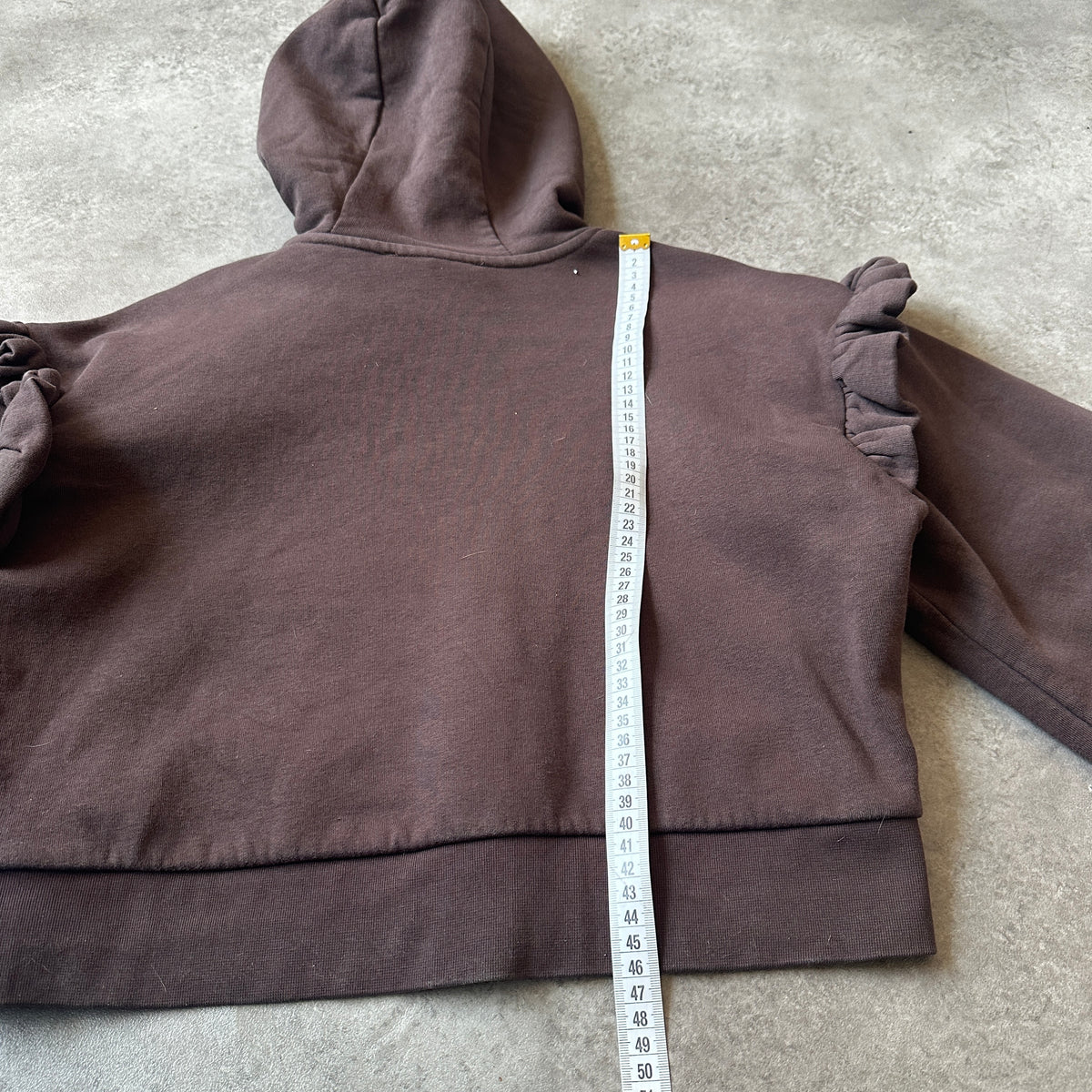 Karl Lagerfeld Dark Brown Ruffle Shoulder Cropped Hoodie XS