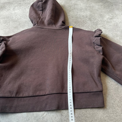 Karl Lagerfeld Dark Brown Ruffle Shoulder Cropped Hoodie XS