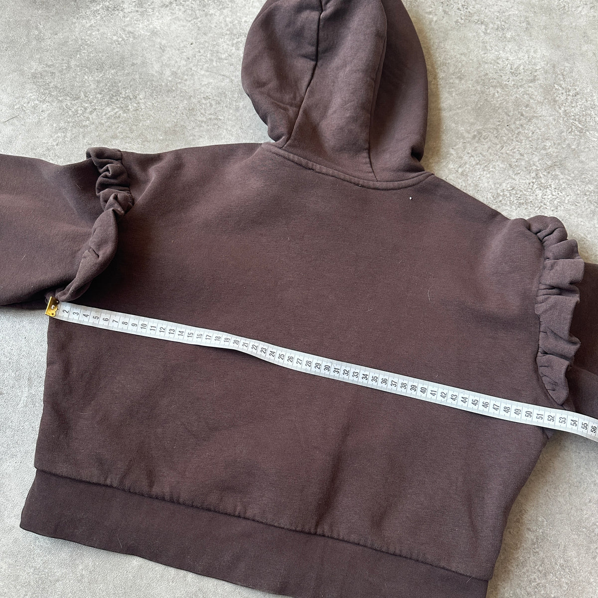 Karl Lagerfeld Dark Brown Ruffle Shoulder Cropped Hoodie XS
