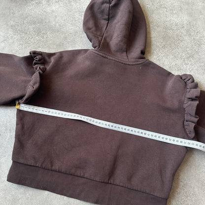 Karl Lagerfeld Dark Brown Ruffle Shoulder Cropped Hoodie XS