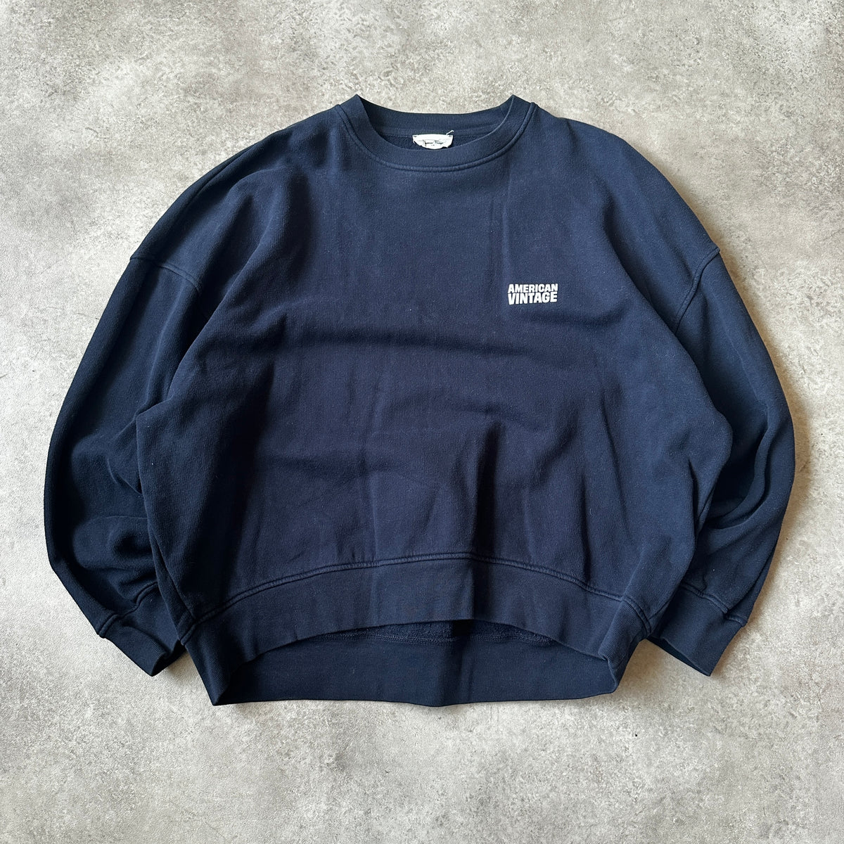 American Vintage Navy Small Chest Logo Crewneck M