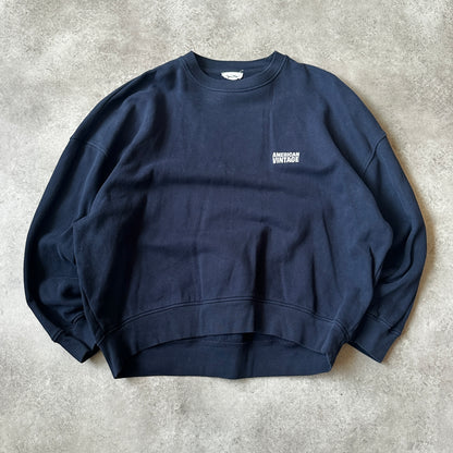 American Vintage Navy Small Chest Logo Crewneck M
