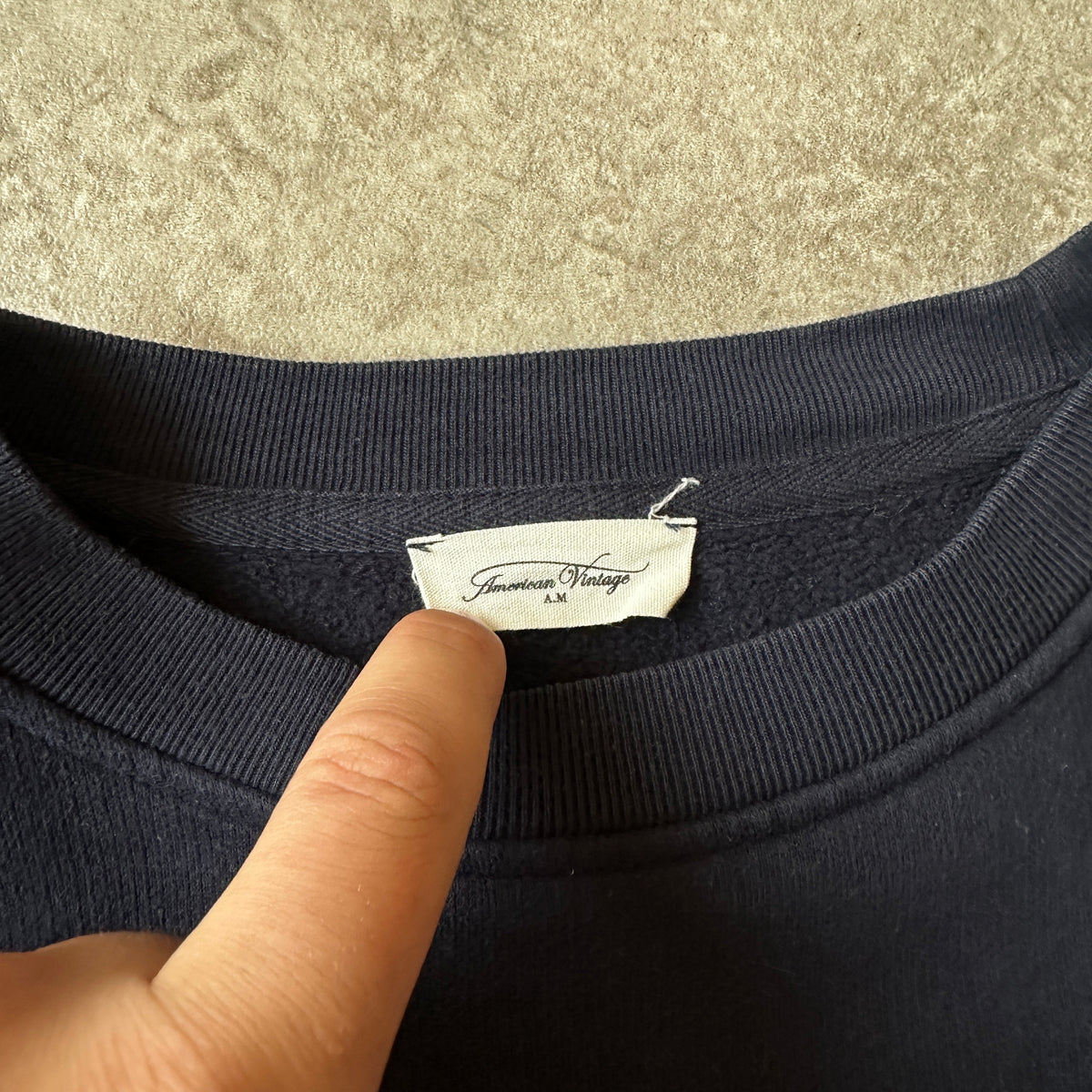 American Vintage Navy Small Chest Logo Crewneck M