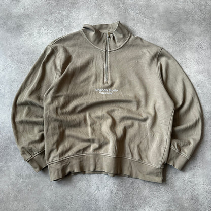 Jack & Jones Taupe Originals Studio 1/4 Zip Sweatshirt XL