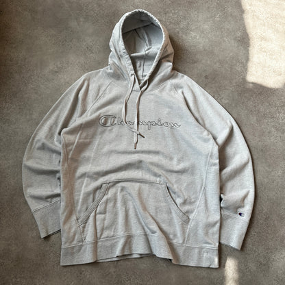 Champion Grey Outlined Script Logo Hoodie XL