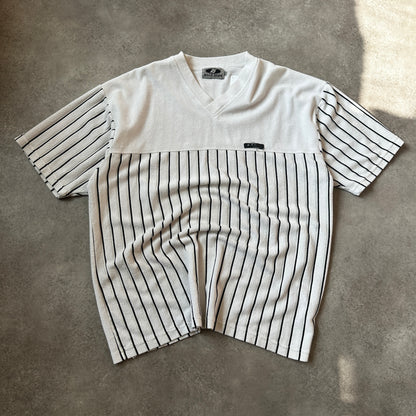 Billy Dean White & Black Striped Toweling V-Neck T-Shirt XXL