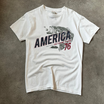 Alstyle White America Fish Graphic T-Shirt S