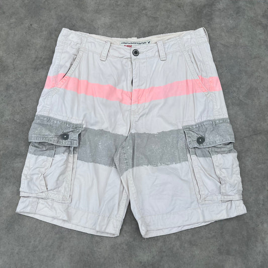 American Eagle White Striped Cargo Shorts W34