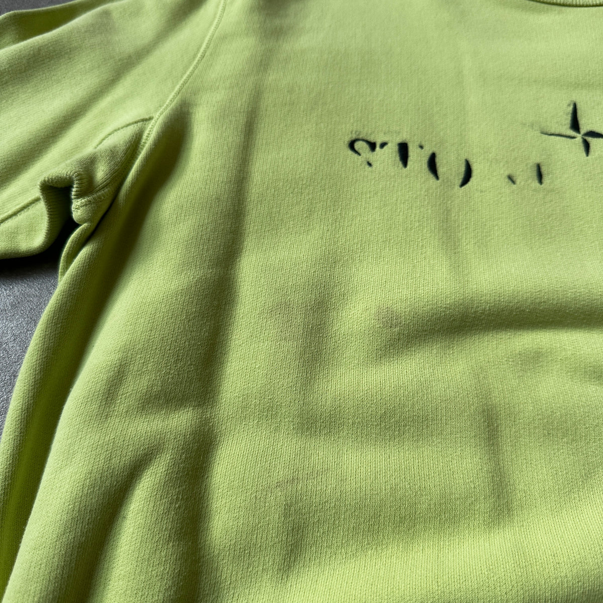 Stone Island Lime Green Stencil Chest Logo Crewneck M