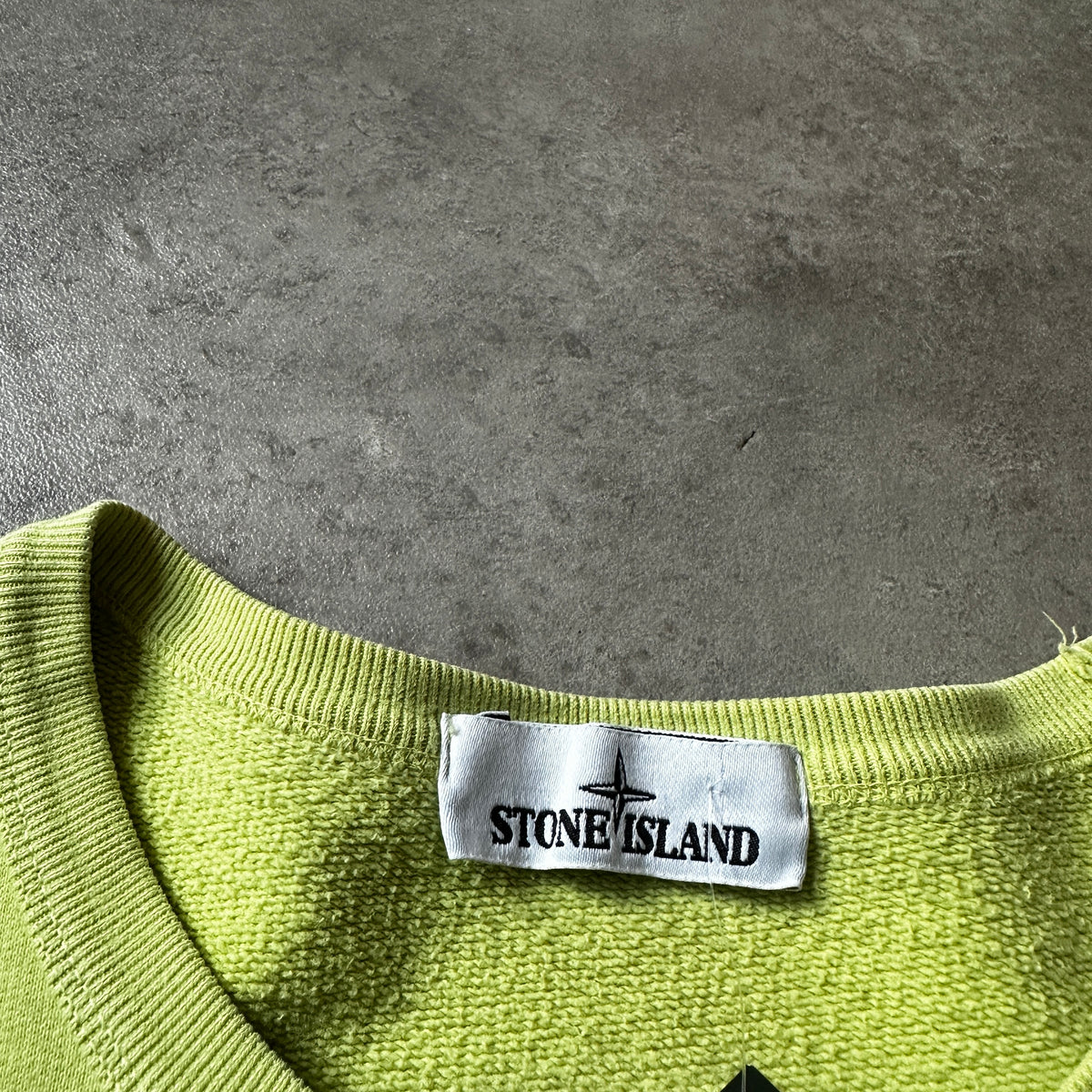 Stone Island Lime Green Stencil Chest Logo Crewneck M
