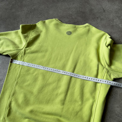 Stone Island Lime Green Stencil Chest Logo Crewneck M