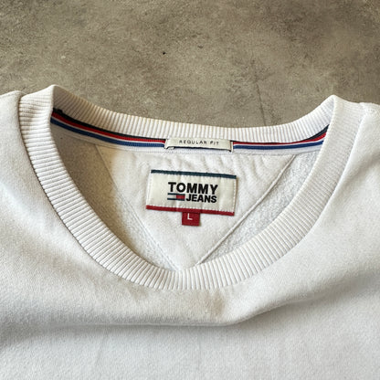 Tommy Jeans White Box Logo Crewneck Sweatshirt L