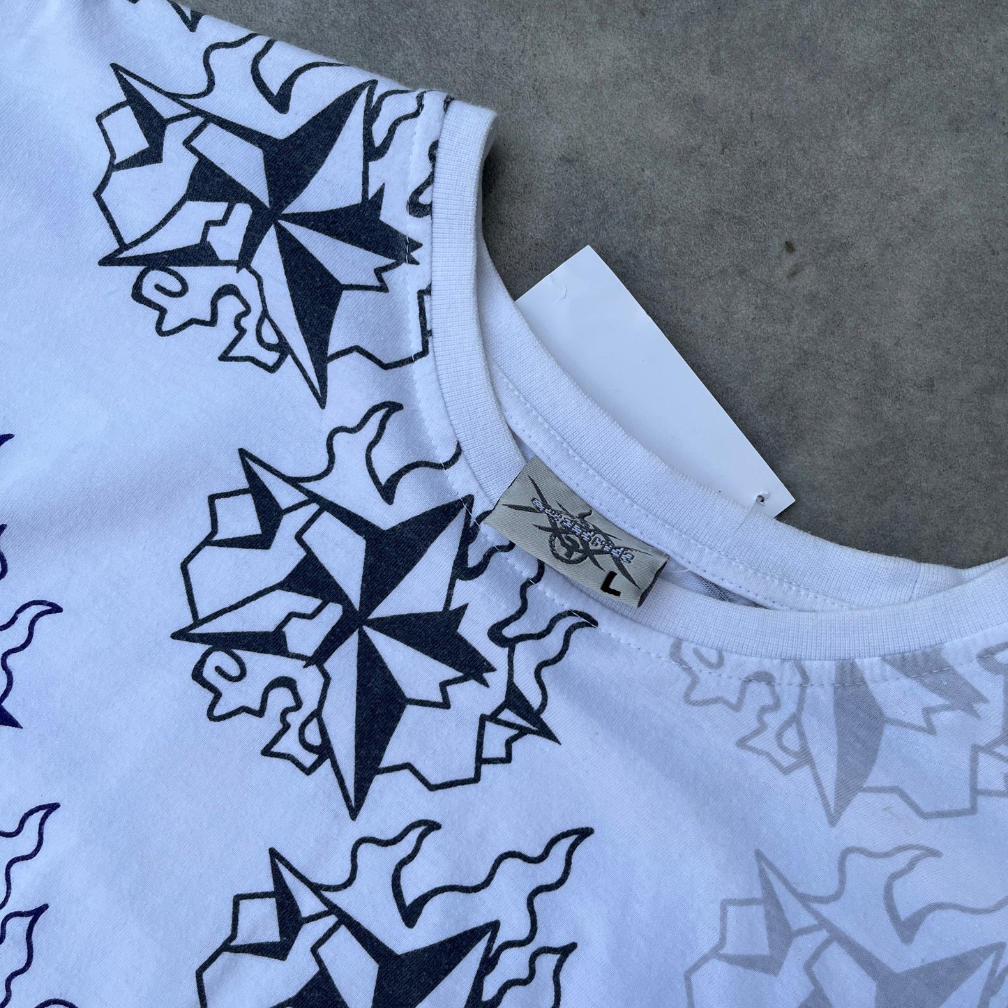 XXX Y2K White All Over Print Long Sleeve Shirt L
