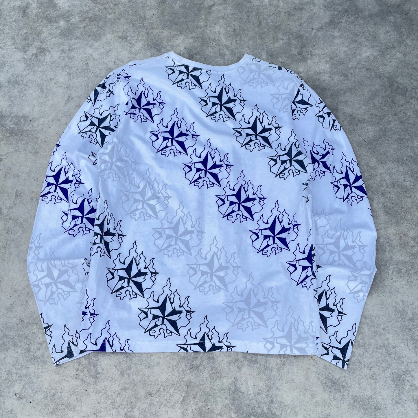 XXX Y2K White All Over Print Long Sleeve Shirt L