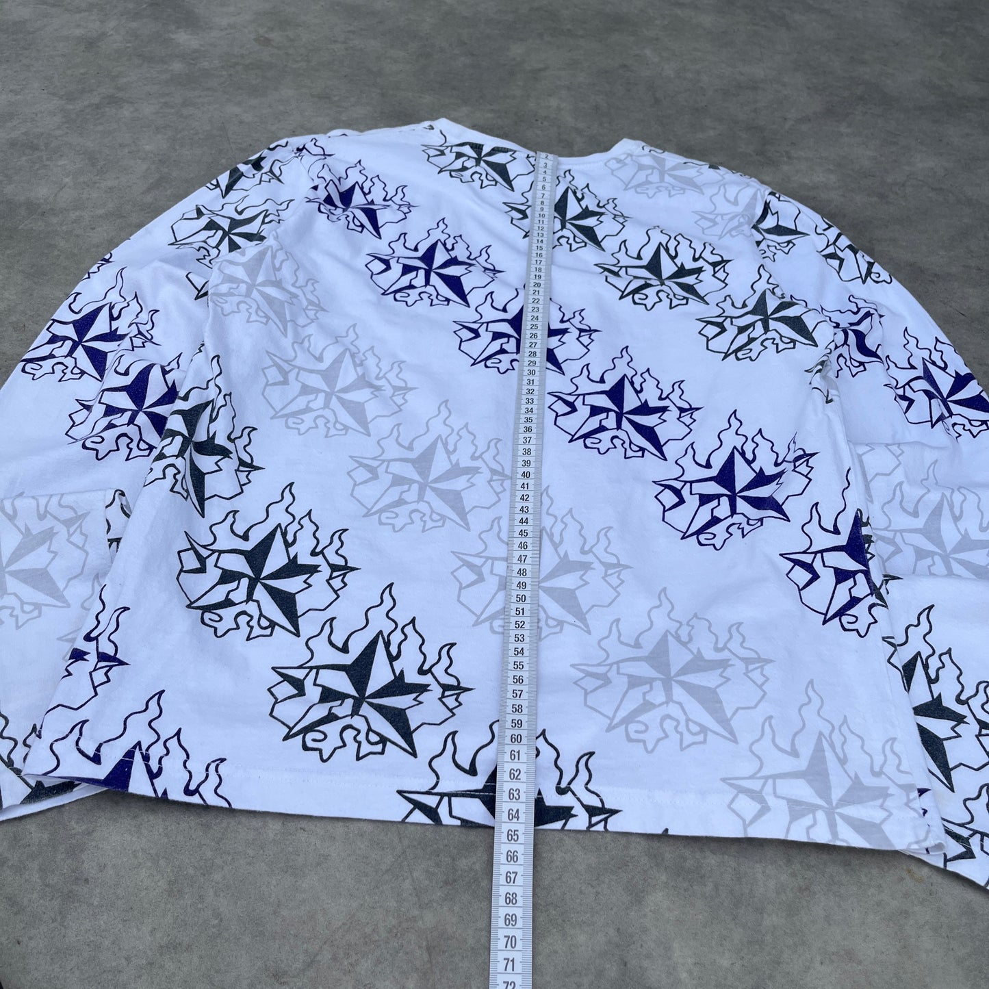 XXX Y2K White All Over Print Long Sleeve Shirt L