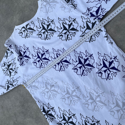 XXX Y2K White All Over Print Long Sleeve Shirt L