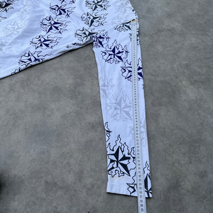 XXX Y2K White All Over Print Long Sleeve Shirt L