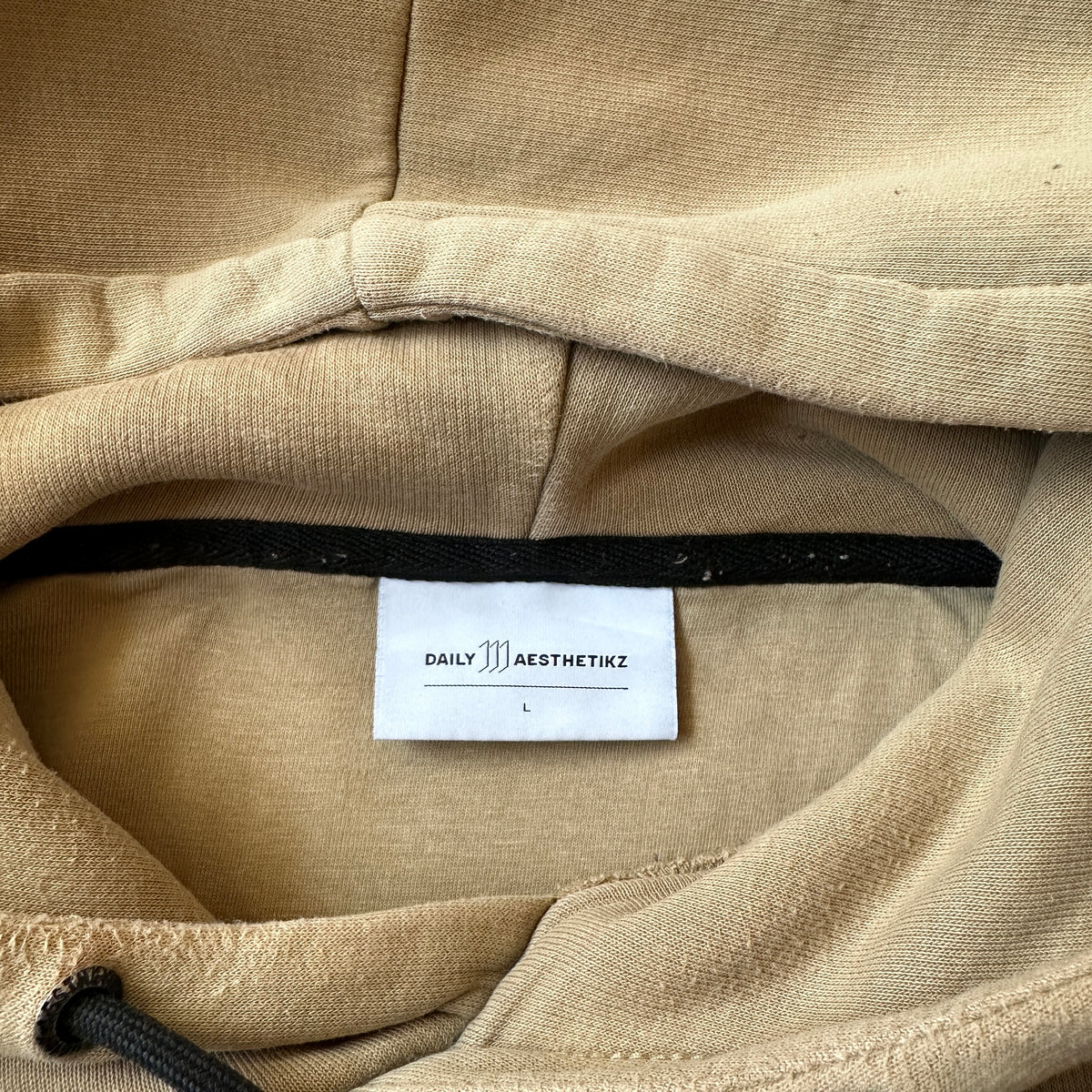 Daily Aesthetikz Beige Embroidered Chest Logo Hoodie L