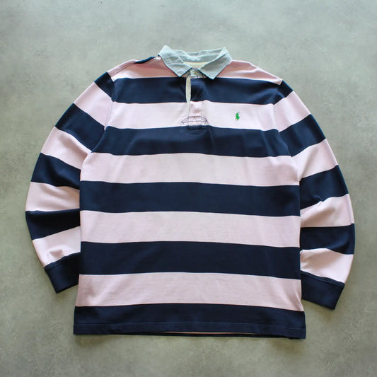 Ralph Lauren Long Sleeve Polo Shirt – Pink/Navy Striped (Man-XXL)