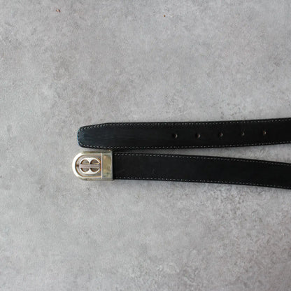 Vintage Double-Circle Logo Leather Belt – Black (Man-115cm)