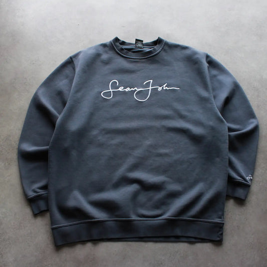 Sean John Embroidered Crewneck – Grey (Man-XXL)