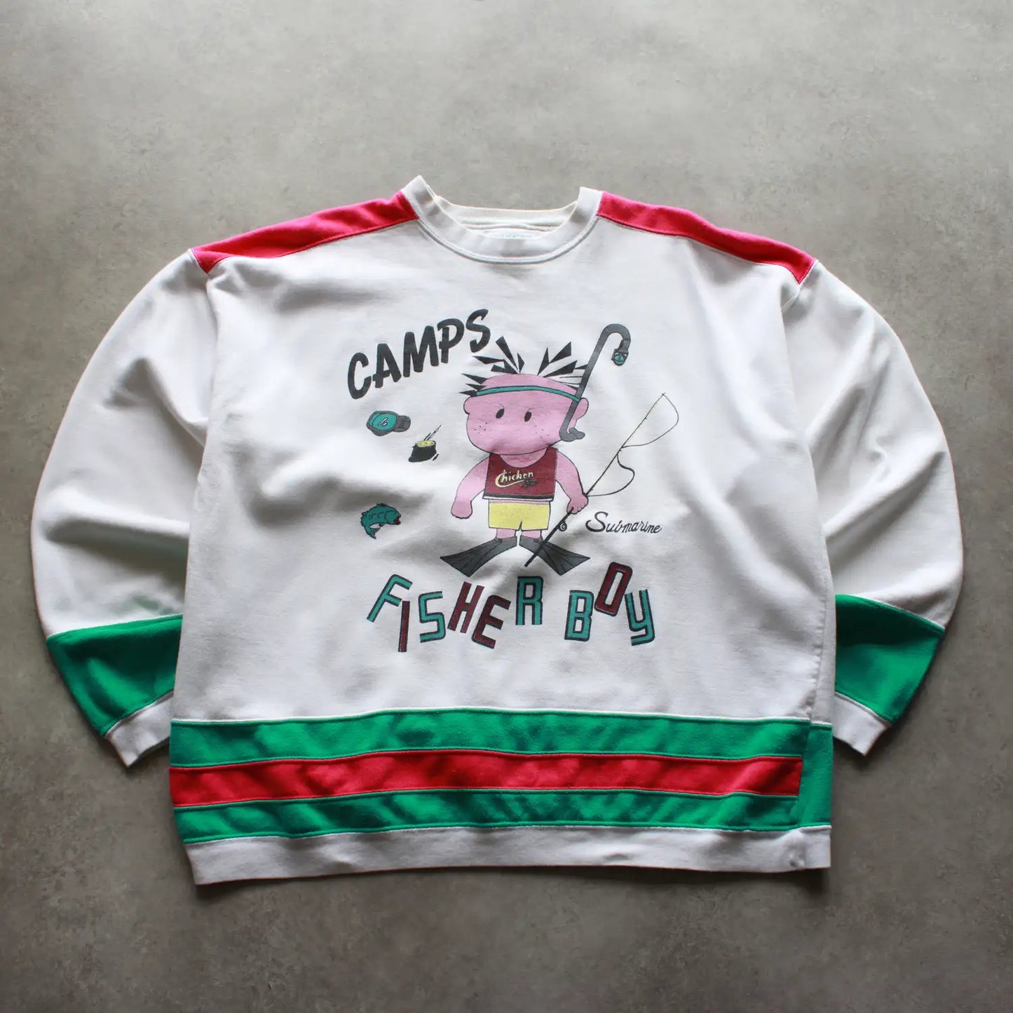 Camps Fisher Boy Printed Crewneck – White/Green/Red (Man-L)