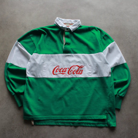 Coca-Cola Striped Rugby Polo Shirt – Green/White (Man-L