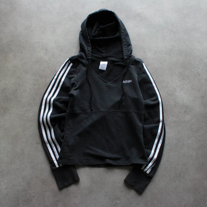 Adidas 3-Stripes V-Neck Cropped Hoodie – Black (Woman-M)