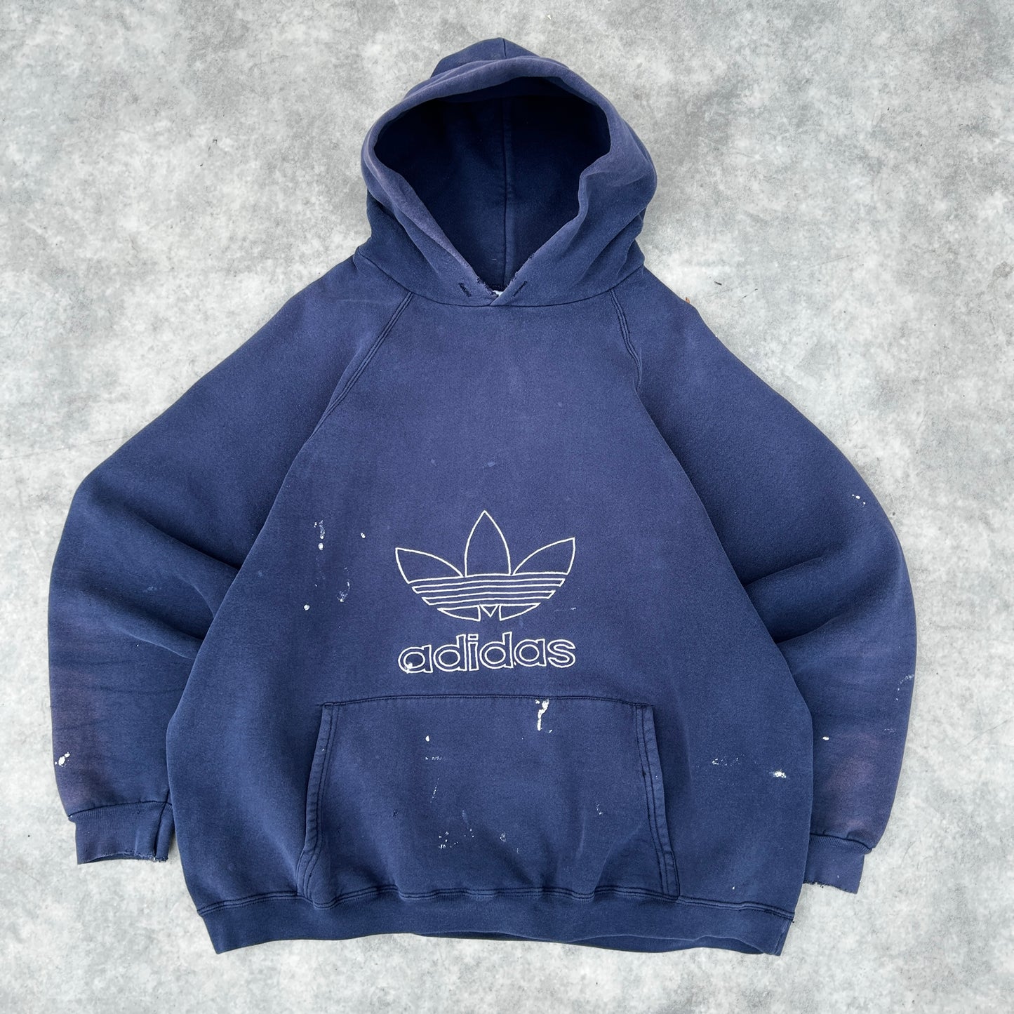 Vintage 90s Adidas Trefoil Distressed Hoodie Navy Blue