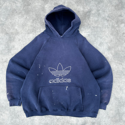 Vintage 90s Adidas Trefoil Distressed Hoodie Navy Blue