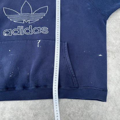 Vintage 90s Adidas Trefoil Distressed Hoodie Navy Blue