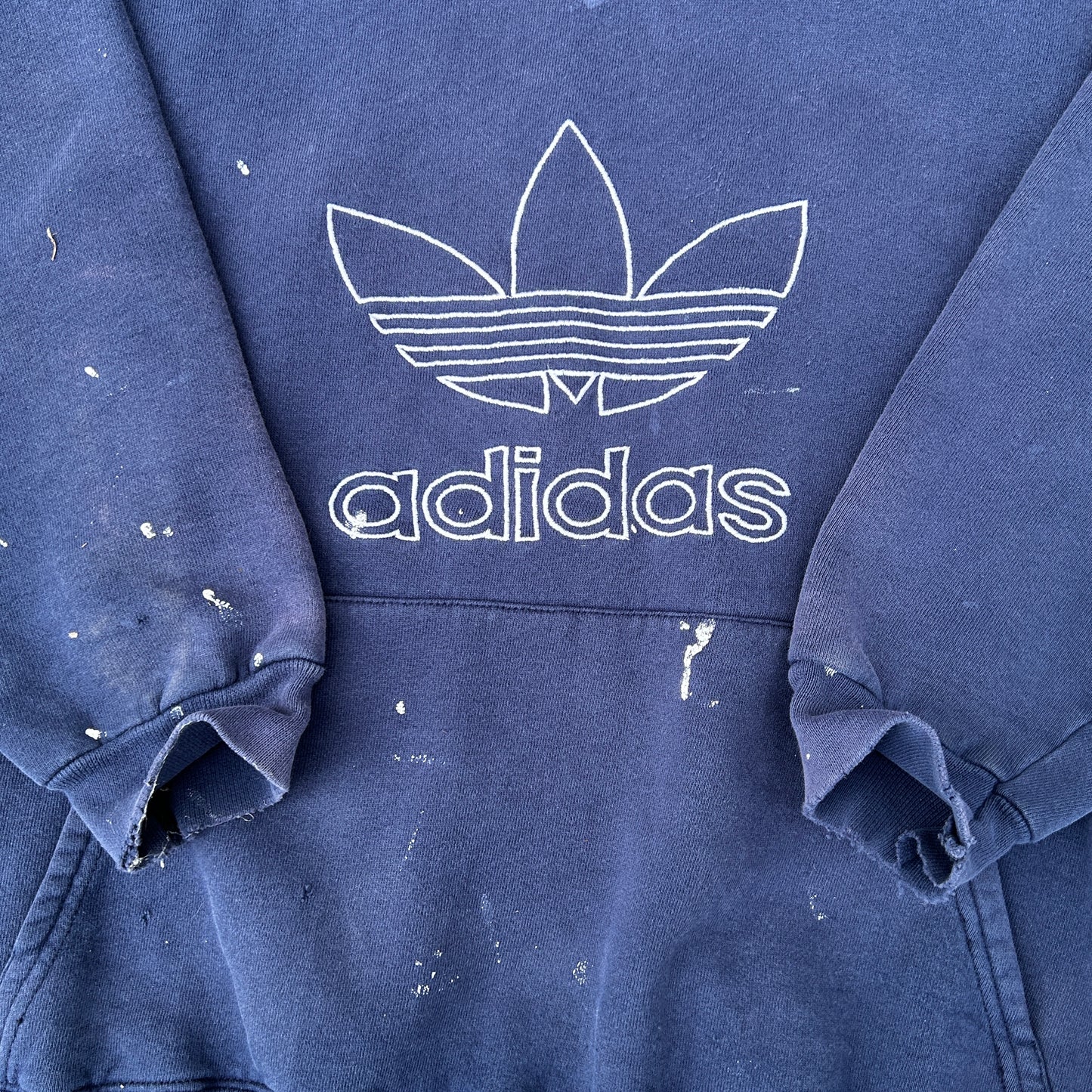 Vintage 90s Adidas Trefoil Distressed Hoodie Navy Blue