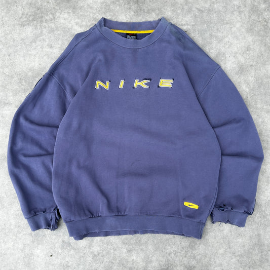 Vintage 90s Nike Distressed Spellout Sweatshirt Made in Malaysia